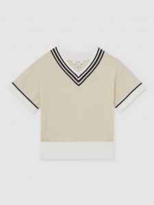 Детский свитер с V-образным вырезом из льна и хлопка Ida Reiss, Neutral