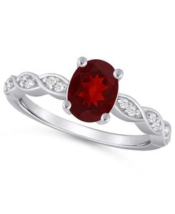 Кольцо с аметистом (1,5 карата) и белым бриллиантом (1,20 карата) из белого золота 10 карат Macy's, Garnet/White Gold