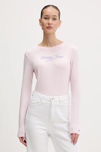 Хлопковый лонгслив Tommy Jeans, розовый