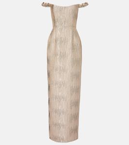 Платье Yolanda с открытыми плечами из парчи Markarian, Gold Wavy Stripe