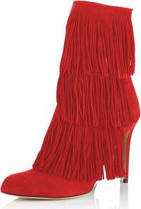 Женские ботильоны YDN на высоком каблуке с бахромой, замшевые, с заостренным носком, зимние, размер 4-15 США, Red