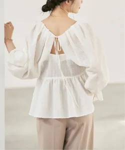 Блузка-реглан из органзы с волнистым узором Noble, цвет White