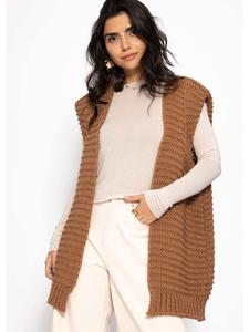 SASSYCLASSY Длинный вязаный жилет без рукавов с четко очерченными плечами, верблюжьего цвета