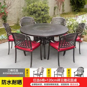 Комплект садовой мебели Green Water: 6 стульев сетчатый классический узор, стол круглый с резными деталями, 120 см