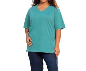 Джерси короткий рукав V-образный вырез туника - плюс в изумрудном зеленом On The Plus Side