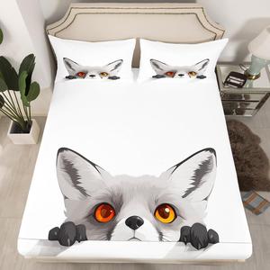 Erosebridal Фиттед простыня Fox с принтом дикой природы, минималистичный абстрактный рисунок, постельное белье с лесными животными в стиле каваи, White Grey Orange