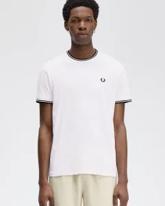 Мужская футболка с коротким рукавом и отделкой с двумя полосками Fred Perry, белый/черный