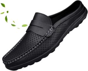 Мужские кожаные шлепанцы с вырезами, слипоны-мюли, дышащие тапочки с открытой пяткой, повседневные летние сандалии-мокасины Zplmide, черный