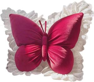 DONCKO Мягкая подушка-бантик с бабочками и кружевными краями, красная Red