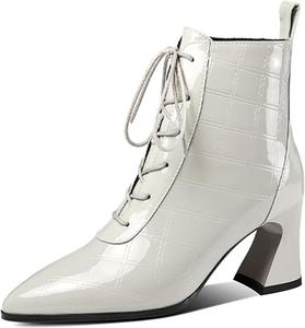 Женские ботильоны TinaCus из лакированной кожи с острым носком, ручной работы, стильный каблук-шпилька, шнуровка, клетчатый узор, большие размеры, Light Grey