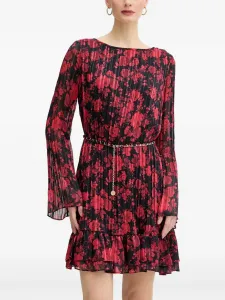 Платье мини с цветочным принтом и плиссировкой Guess Usa, черный