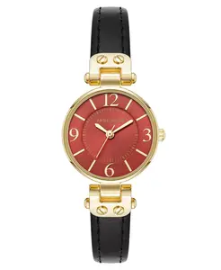 Женские часы Quartz Black Essential с кожаным ремешком и металлическим браслетом золотистого оттенка, 26 мм Anne Klein