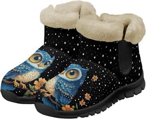 Зимние ботинки для женщин, ботильоны на щиколотку - утепленные женские ботильоны для снега, слипоны, прогулочные утепленные ботинки Tomeusey, Owl Floral