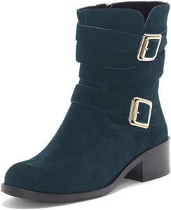 Женские классические ботинки YDN с пряжкой, из телячьей кожи, с закрытым носком, на щиколотку, с устойчивым средним каблуком, на молнии, для работы, свиданий и повседневной носки, размеры US 4-16, Blue