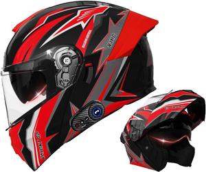 Шлем FYKJYXGS Bluetooth с двумя динамиками и микрофоном, черный / красный