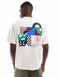 Футболка Jack & Jones oversize с графическим принтом на спине в цвете экрю