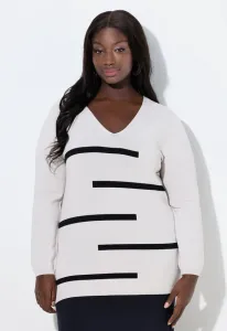 Свитер в полоску с графическим рисунком Ulla Popken, Grey Beige