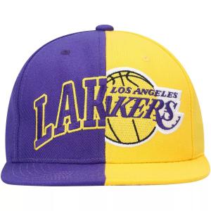 Мужская кепка Mitchell & Ness фиолетового/золотого цвета Los Angeles Lakers Half and Half Snapback