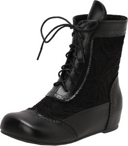 Женские элегантные ботильоны на танкетке в стиле ретро с вышивкой и шнуровкой спереди, излучающие элегантность XIEPP, Black