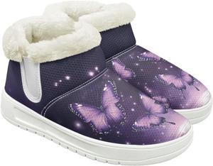 Женские зимние ботинки с теплой подкладкой из флиса, удобные ботильоны на осень и зиму для активного отдыха и походов Hechitok, Butterfly Purple