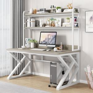 Компьютерный стол Xinmeikai 120x60x170 см с полкой, белая рама + Armani gray