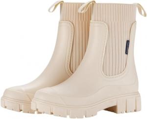 Женские резиновые сапоги Chelsea - водонепроницаемый верх и подошва из ПВХ, толстая противоскользящая подошва, комфортная тканевая подкладка для всего дня на улице Clolinde, Beige