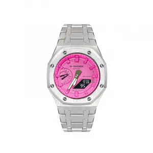 Часы Casio G-Shock Analog-Digital 2100 Series, арт. GA-2100-1A1, кованый серебристый/розовый