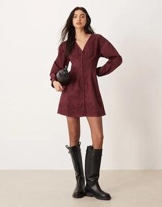 Мини-платье с длинными рукавами и отделкой из бисера ASOS DESIGN бордового цвета