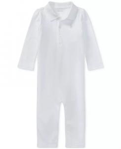 Хлопковый комбинезон для маленьких девочек Polo Ralph Lauren, белый