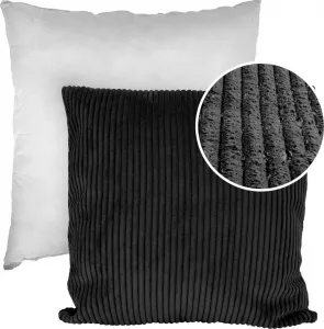 Декоративная подушка 60х60 см, чехол с наполнителем, чехол на молнии, однотонный вельветовый бархат, черный