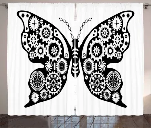 Штора ABAKUHAUS в стиле стимпанк, Фантастические насекомые, универсальная, для гостиной, с петлями и крючками, 280 x 225 см, белая и черная Abakuhaus