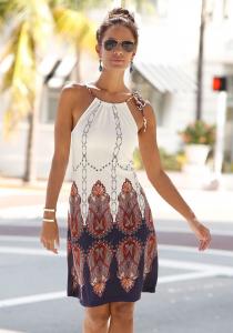 LASCANA Женское платье в стиле бохо с высоким воротом, цвет multi print