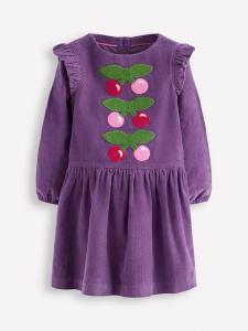 Детское платье с вышивкой из вельвета Mini Boden, Purple Cherries