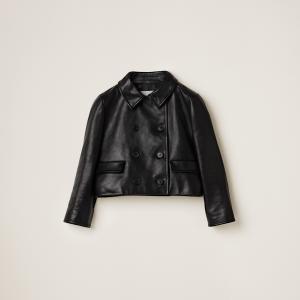 Двубортный кожаный жакет MIU MIU, черное