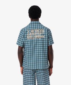 Рубашка для гольфа Lacoste в клетку с открытым воротником