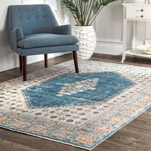 Винтажный коврик Sharron Medallion с бахромой nuLOOM, 160x231 см, синий