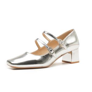 Туфли Мэри Джейн на массивном каблуке 5 см, женские TATAYA, Silver