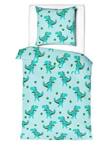 Комплект постельного белья из фланели, 2 предмета, 135x200 см, с рисунком динозавра, цвет синий JACK, 135x200 см