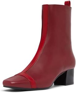 Женские уникальные ботильоны с квадратным носком Miss Left, на низком толстом каблуке, с боковой молнией, модные, для вечеринок и ежедневной носки, размер 4-16 US, Deep Red