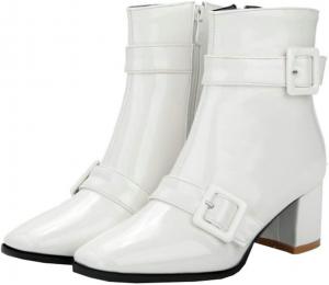 Женские лакированные ботильоны BEAUPAS с высокой квадратной подошвой и ремешком, на массивном каблуке, с молнией, White