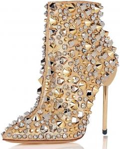 FSJ Модные женские ботильоны с заклепками, закрытый заостренный носок, шпильки, молния, осенне-зимняя обувь, размер 37-48, M US, Gold