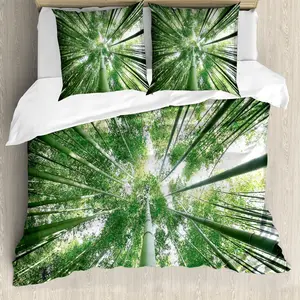 Пододеяльник ABAKUHAUS из бамбука, тропический бамбук, защита от клещей, подходит для аллергиков, с наволочками, 155 см x 220 см - 80 x 80 см, зеленый