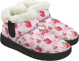 Женские зимние ботинки без каблука широкого размера, теплые ботильоны с поддержкой свода и мягким искусственным мехом внутри Chririnla, Dreamy Strawberry