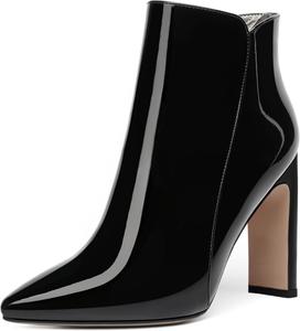 Женские ботильоны FEMSTEP с молнией, лакированные, для вечеринок, с заостренным носком, на массивном каблуке, высотой до щиколотки, каблук 10 см, Black