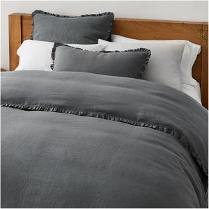 YUSIWOAL Комплект постельного белья из льна с белой отделкой