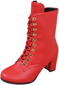 Generic Женские сапоги до середины икры Викторианские сапоги Сапоги до середины икры Сапоги с круглым носком Черные сапоги Сапоги на массивном каблуке Сапоги на шнуровке Ведьмины сапоги Рыцарские сапоги для женщин