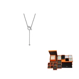 HERMES Белое золото шнур ожерелье women's