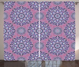 Штора ABAKUHAUS Purple Mandala в деревенском стиле с восточным узором, универсальная ленточная штора для гостиной с петлями и крючками, 280 x 175 см, цвет: засушенная роза, нежно-голубой Abakuhaus