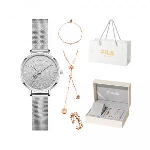 FILA Часы Cupid's Arrow Baby's Breath Wrist Watch Quartz Movement Stainless Steel Strap Rose Gold Watch Dial Women's Watch, [Elegant Silver]6559-105