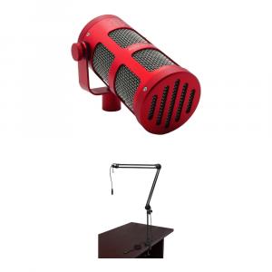 Комплект динамического суперкардиоидного микрофона Sontronics PODCAST PRO с вещательным штативом и кабелем (красный)